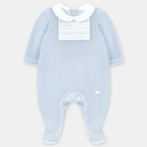 MAMELUCO TERCIOPELO SMOCK NIÑO CELESTE GRIS