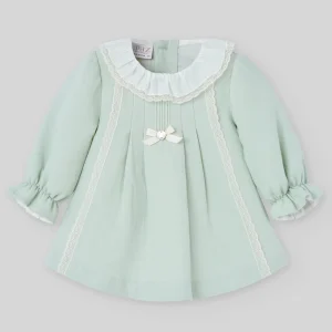 VESTIDO M/L TELA GOFRADA C/CUELLO Y PUNTILLA "MININO"