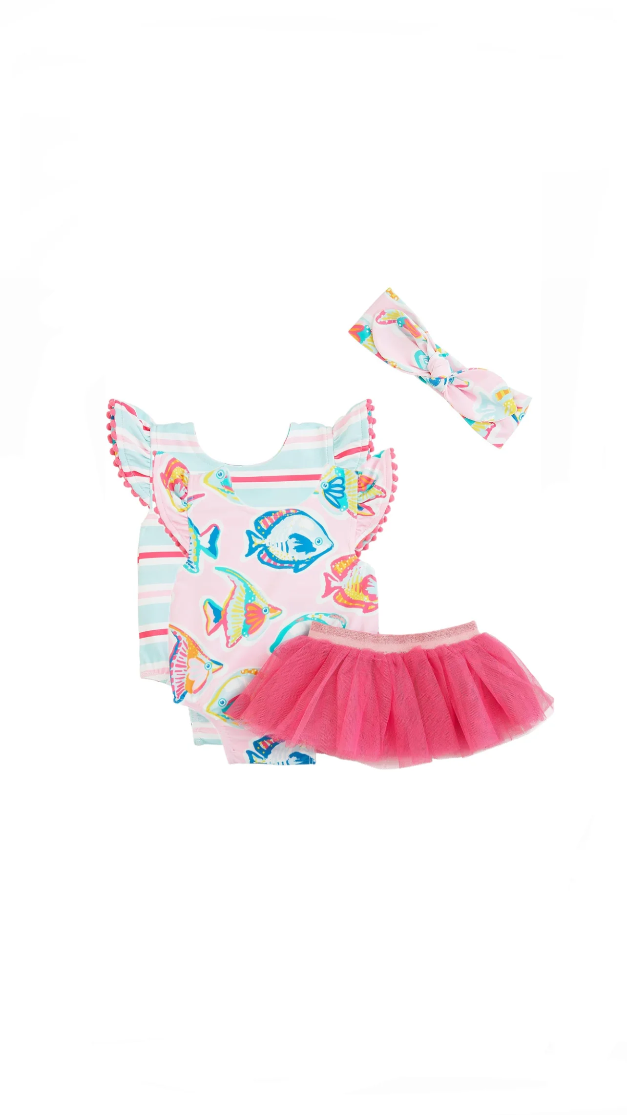 Pink Fish/Stripe Reversible Swimsuit & Tutu Set