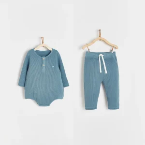 CONJ. PANTALON Y BODY WAFFLE AZUL