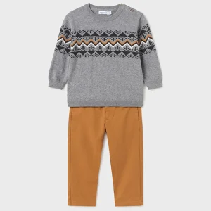 Conj. Pantalon jersey intarsia cacahuate