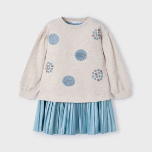 Vestido combinado celeste