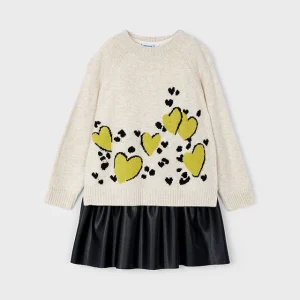Vestido combinado tricot corazones