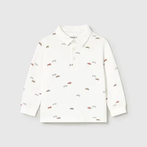 Polo m/l estampado carritos nata