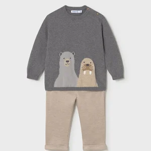 Conj. Pantalon y sueter animales beige