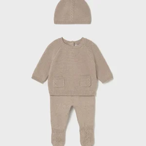 Conj. Polaina y gorro tricot duna