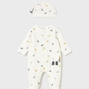 Mameluco c/ gorro dinosaurios crudo