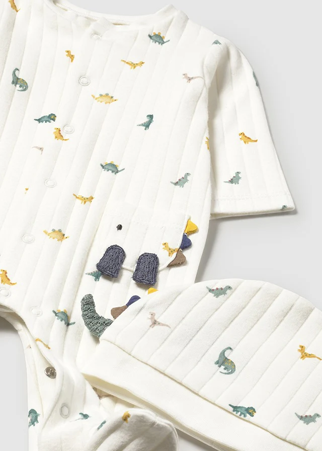 Mameluco c/ gorro dinosaurios crudo - Imagen 3