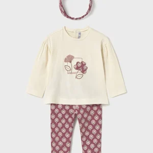 Conj. Leggings con diadema flores rosa