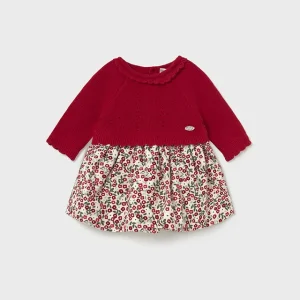 Vestido tricot flores guinda