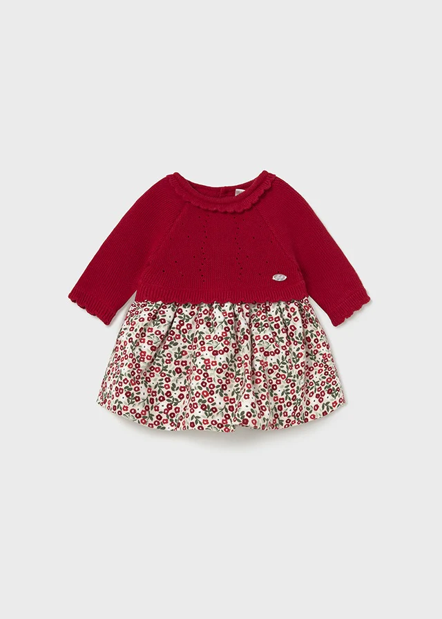 Vestido tricot flores guinda