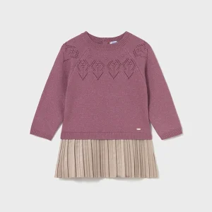 Vestido combinado tricot rosado