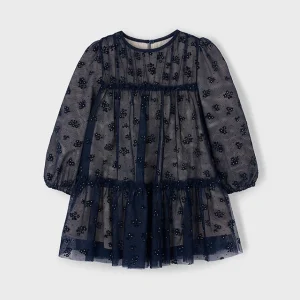 Vestido tul fantasia flores marino