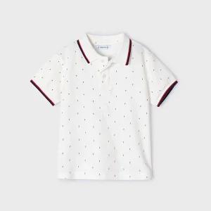 Polo m/c micro estampado puntitos nata