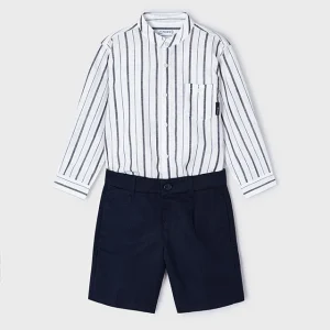 Conj. bermuda camisa m/l stripes marino