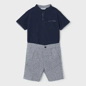 Conj. bermuda lino polo marino