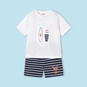 Conj. punto bermuda rayas vacay blanco