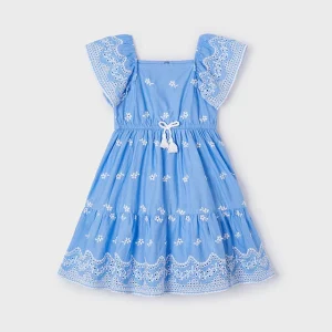 Vestido bordado flores añil