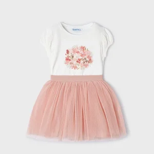 Conj. falda tul flores nude