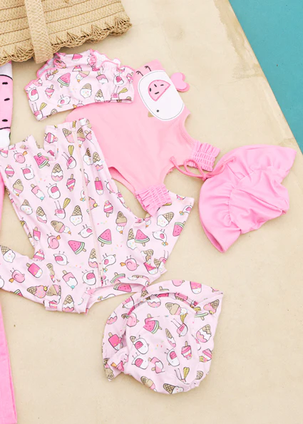 Conj. Baño pelele c/ gorro petalo - Imagen 4