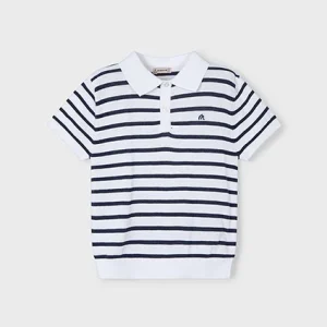 Polo m/c tricot bco-marino