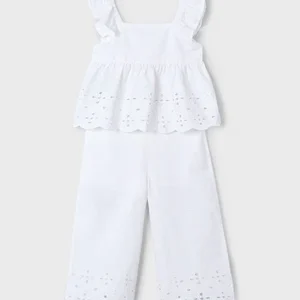 Conj. Pantalon largo perforado blanco