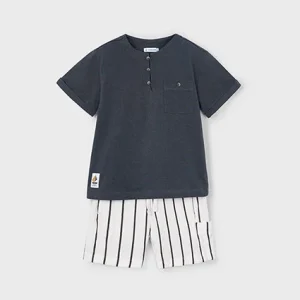 Conj. Punto bermuda rayas negro nata