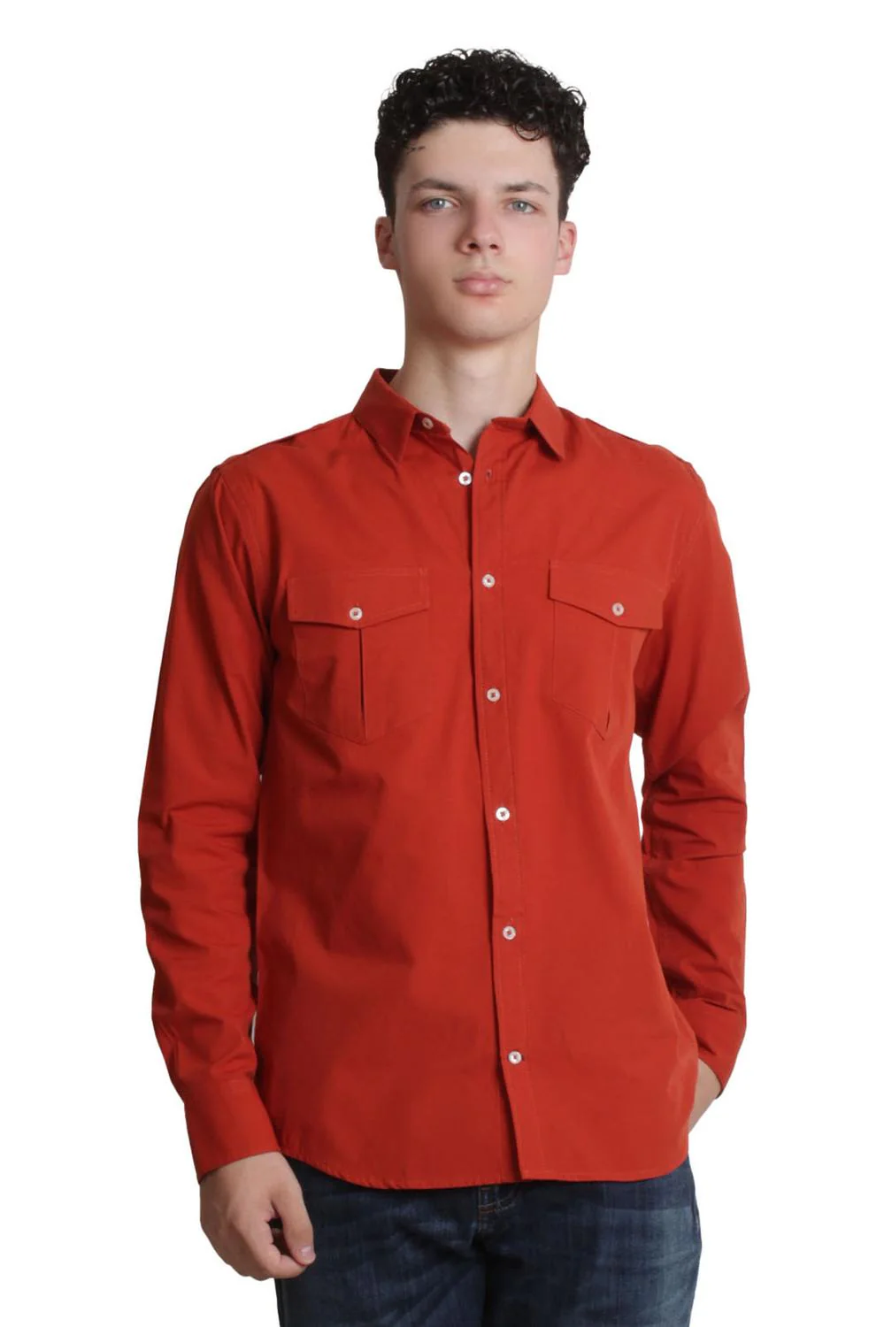 Camisa lisa manga larga con bolsillos 025019000014