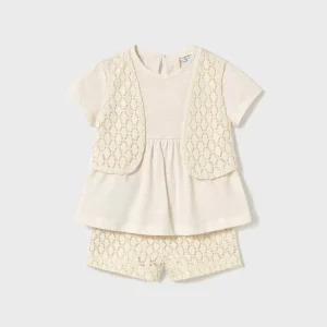 Conj. bermuda guipur hueso