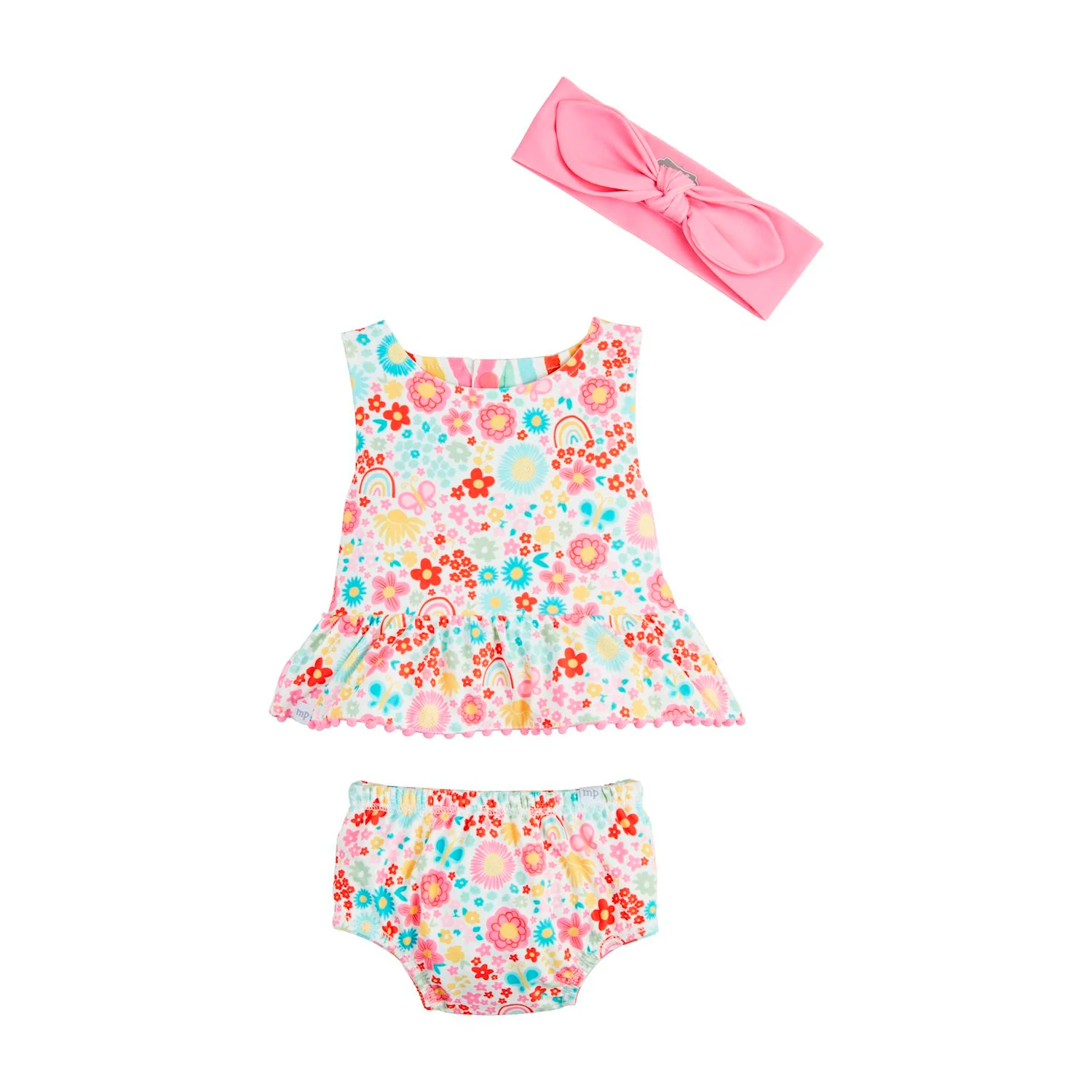 Rainbow Floral/Stripe Reversible Swimsuit & Headband Set - Imagen 3