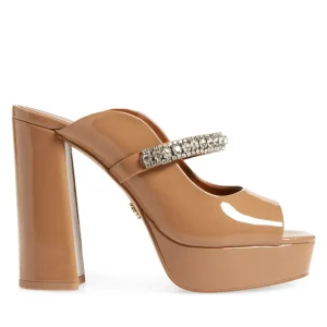 KURT GEIGER 225-DUKE PLATFORM PEEP TOE-CAMEL-PATENT 9559248309