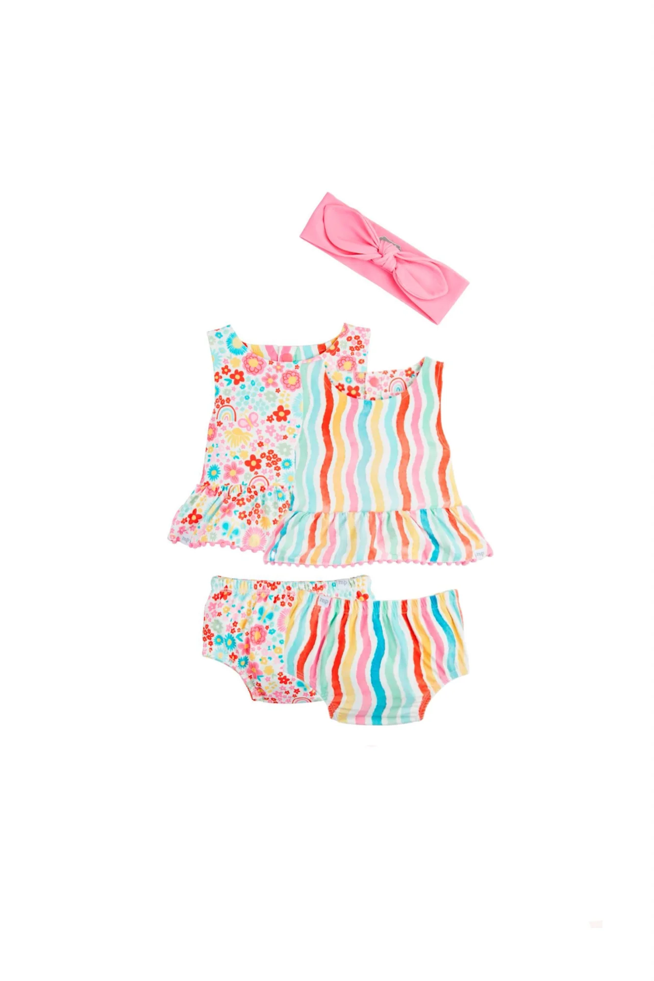 Rainbow Floral/Stripe Reversible Swimsuit & Headband Set