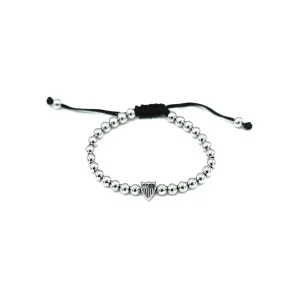 Pulsera acero bolas, escudo y macramé negro