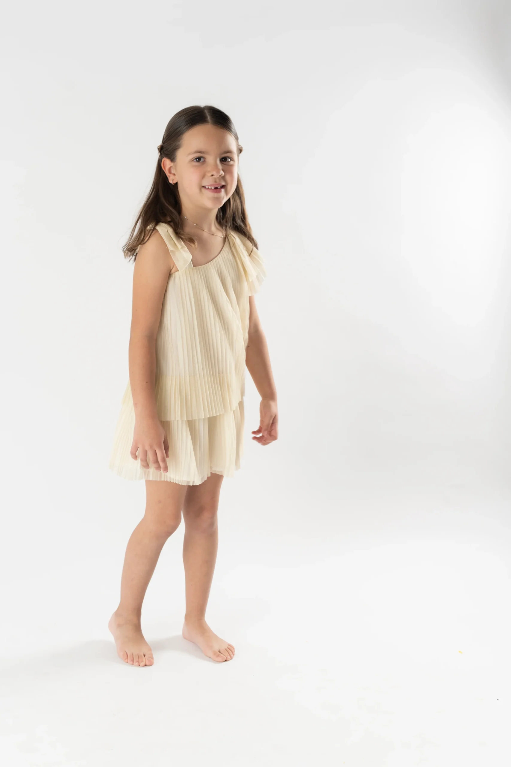 Vestido plisado punto champagne - Imagen 6