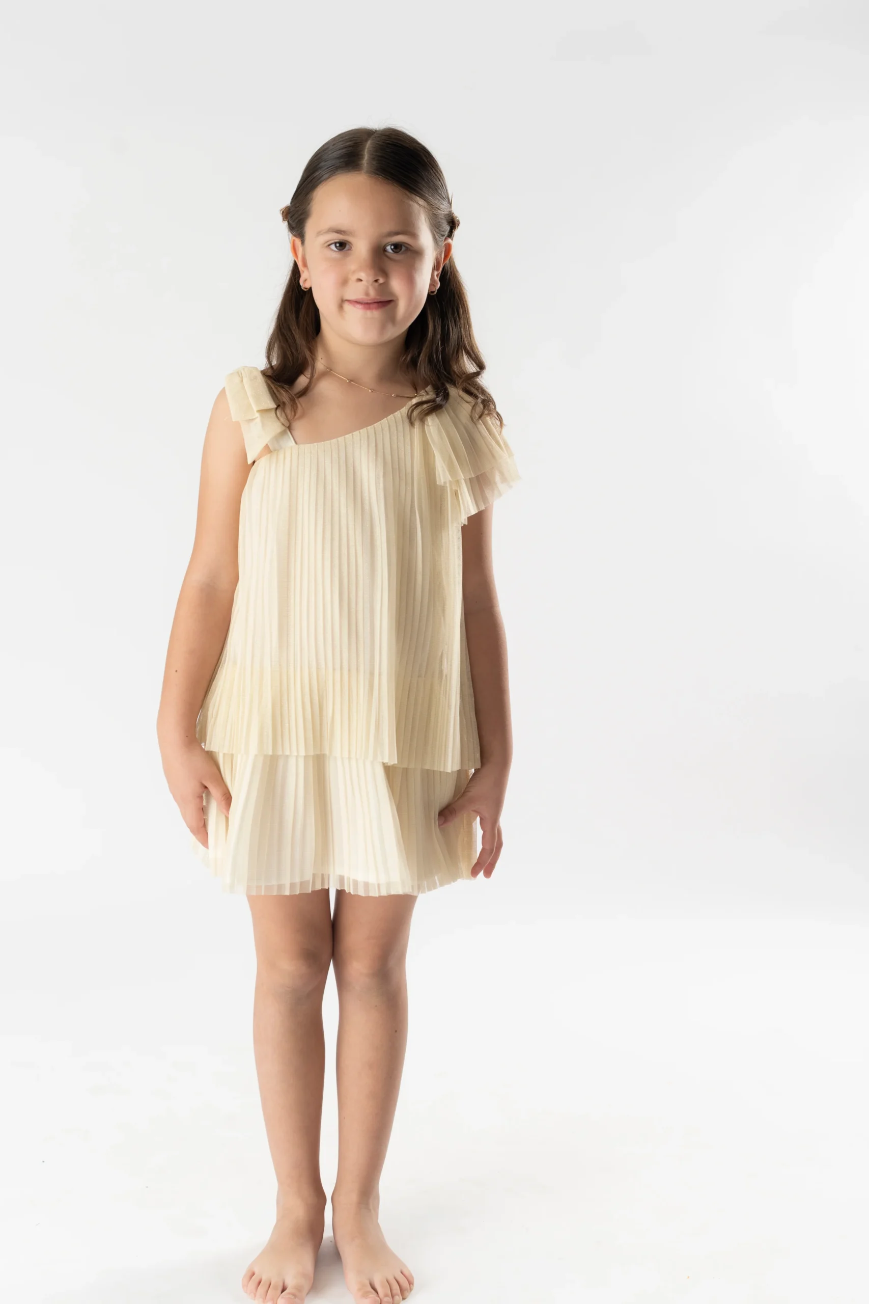 Vestido plisado punto champagne - Imagen 4