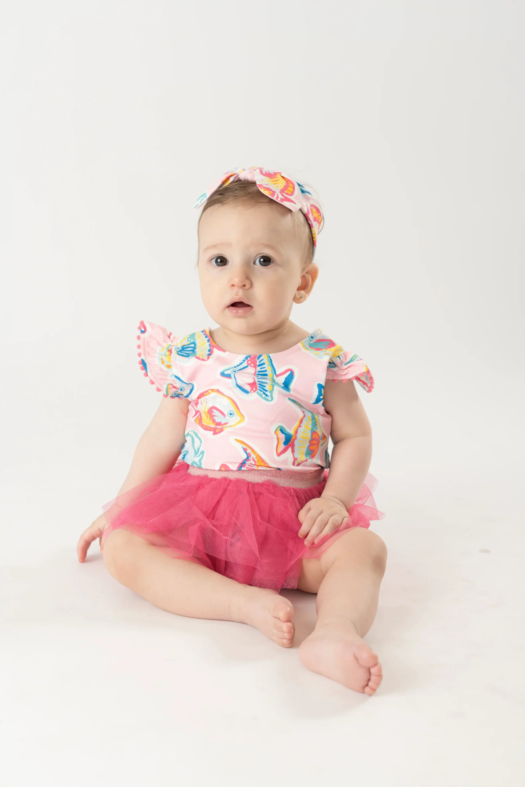 Pink Fish/Stripe Reversible Swimsuit & Tutu Set - Imagen 5