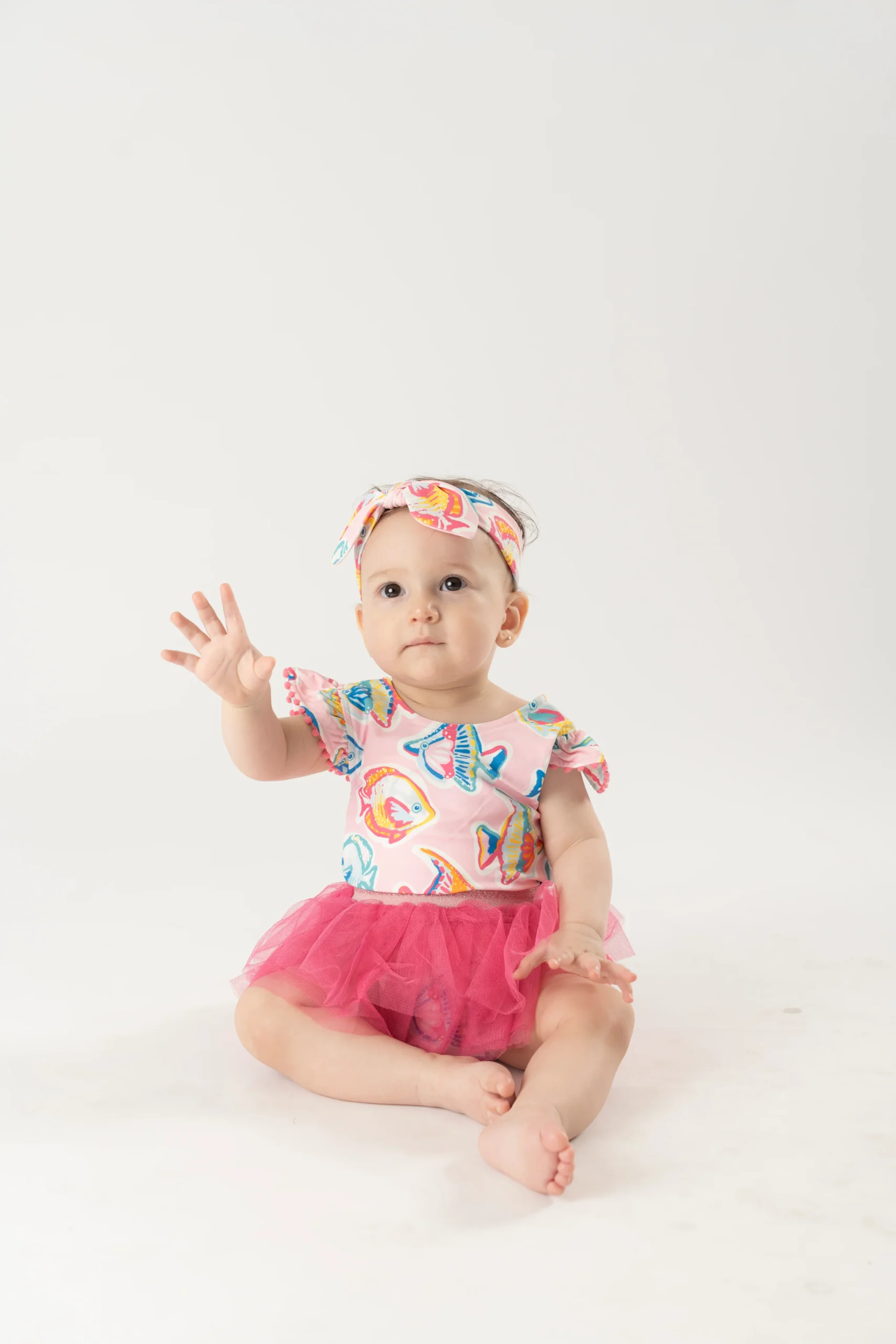 Pink Fish/Stripe Reversible Swimsuit & Tutu Set - Imagen 6