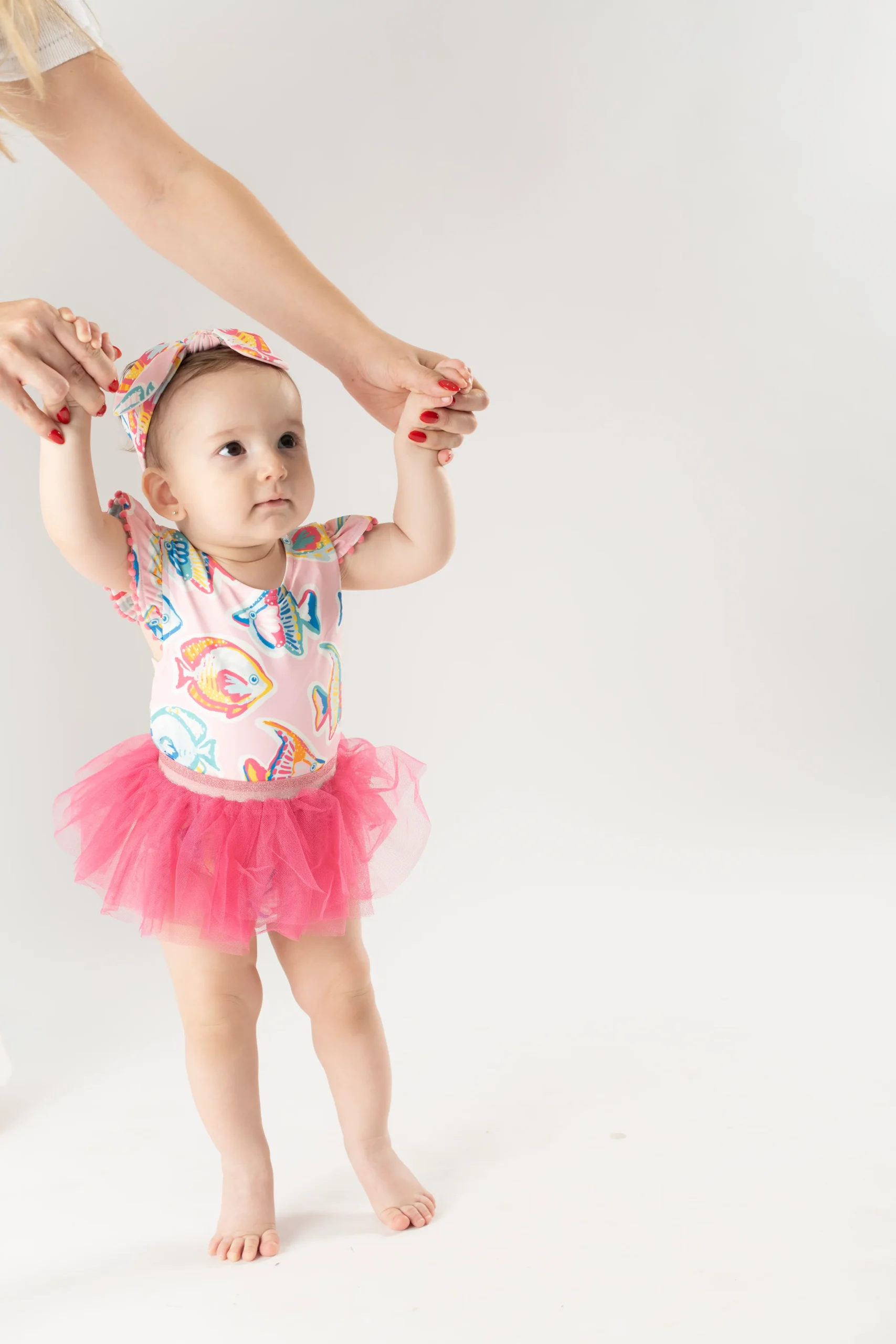 Pink Fish/Stripe Reversible Swimsuit & Tutu Set - Imagen 7