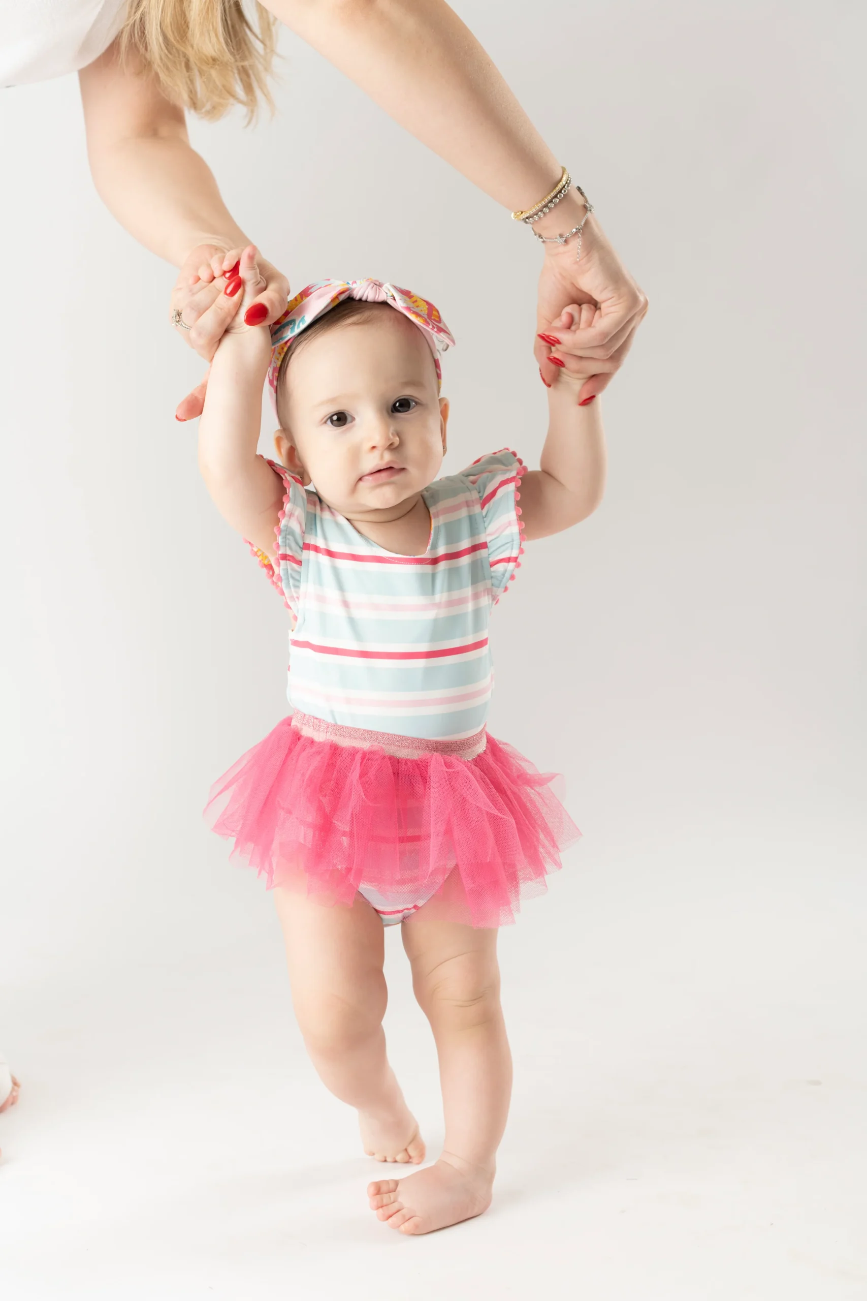 Pink Fish/Stripe Reversible Swimsuit & Tutu Set - Imagen 8
