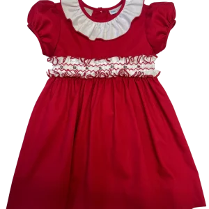 Karla Red smock ruffle sash-col dress