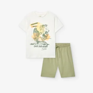 SET TSHIRT-SHORT LION ECRU