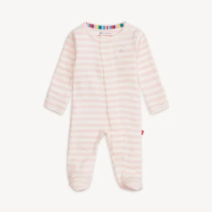 PINK STRIPE ORGANIC COTTON MAGNETIC FOOTIE
