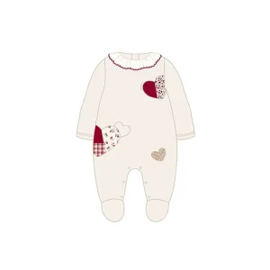 Mameluco tundosado corazones guinda-crudo