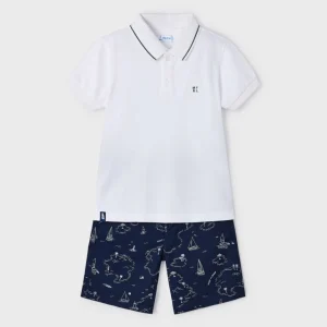 Conj. bermuda estampada polo blanco