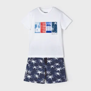 Conj. Bermuda estampado palmeras blanco