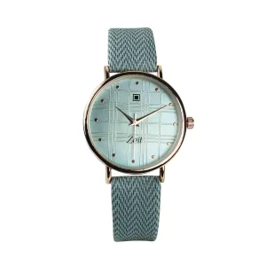 Mujer/Tactopiel/Azul Con Textura/Caja Oro Rosa/ Cara Azul Con CruadÝcula/Horas En Oro Rosa