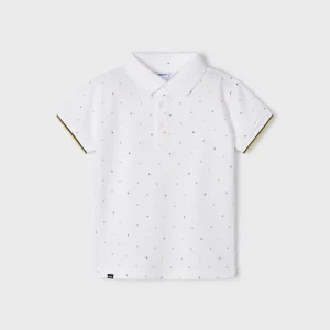 Polo m/c microestampado blanco