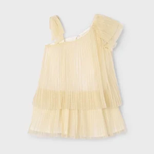 Vestido plisado punto champagne